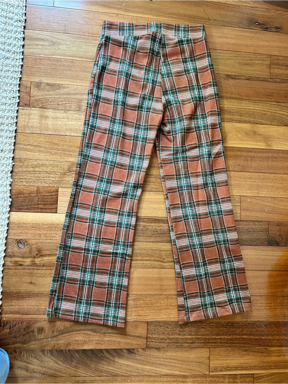 Free People Knit 70s Plaid Flare Pants – Orange & Green